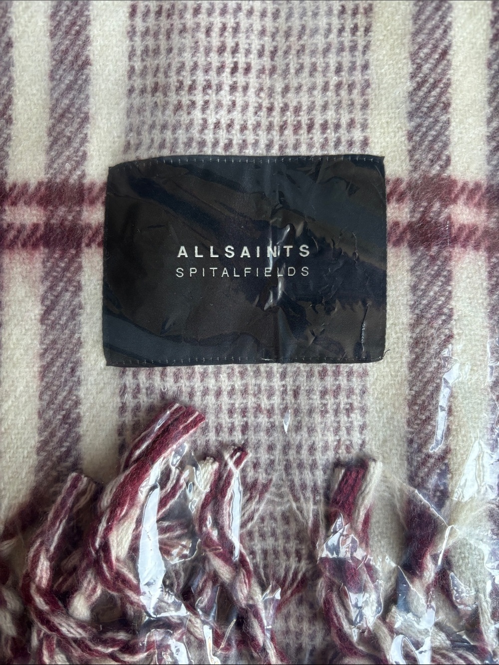 AllSaints Brushed Check Oversized Scarf in Red Multi NWT - Picture 3 of 4